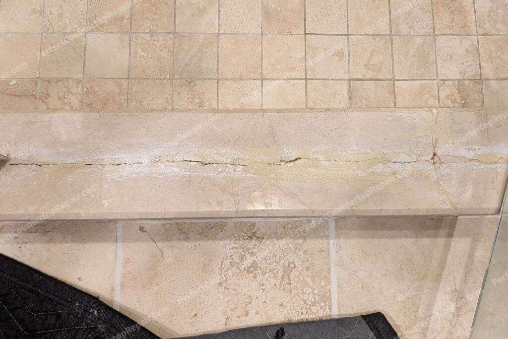Marble Shower Curb Crack Repair Fixing Rust Damage from Iron Inside Marble